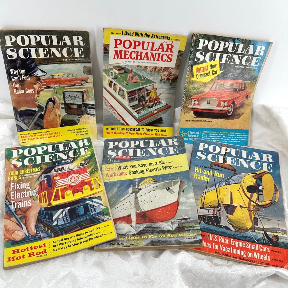 Popular Science Popular Mechanics 1959 Magazine Lot Fair 6 Issues Retro Tech